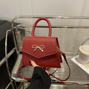Women Fashion PU Leather Bow Small Square Bag Solid Color Handbag Shoulder Crossbody Bag Daily Office Dating Shopping