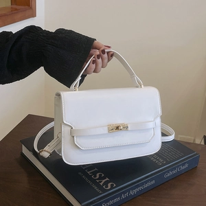 Women PU Leather Small Square Shoulder Bag Minimalist Flap Crossbody Bag With Metal Turn Lock For Daily Fashion Handbag