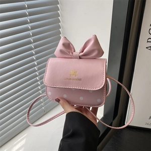 Mini Sac Bandoulière Tendance pour Femmes avec Nœud et Pois en Cuir PU Petit Sac à Épaule Carré pour Filles Mode Quotidienne