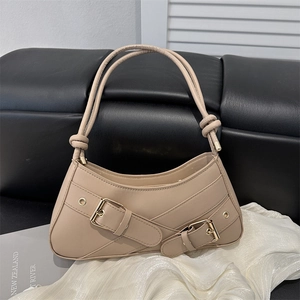 Vintage Women PU Leather Underarm Bag Y2K Belt Buckle Crescent Shoulder Purse For Daily Commute Fashion Accessories