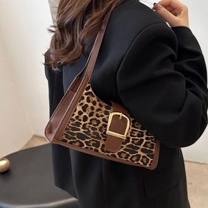 Borsa Sotto l'ascella Leopardata da Donna Vintage in Similpelle e Tela con Fibbia in Metallo Dorato Borsa a Bacchetta