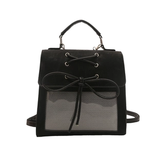 Zaino nero in stile college con fiocco decorativo e finestra a rete trasparente