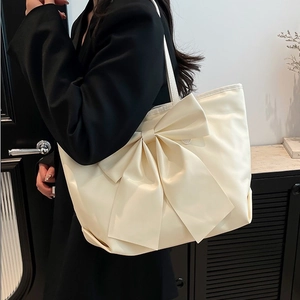 Large Capacity Fashion Tote Bag For Women With Large Bow Soft PU Leather Shoulder Bag Commuter Travel Daily Handbag