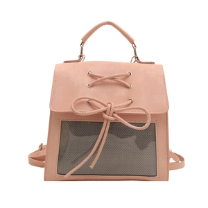 Peach pink large capacity transparent ita bag for students with bow and clear front window