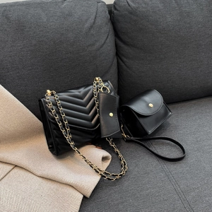 Fashion V-Shaped Quilted Chain Shoulder Bag PU Leather Crossbody Bag Triple Combination Handbag For Daily Party Women Stylish