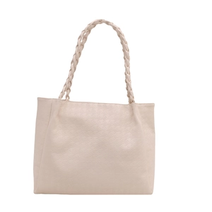 Grand sac cabas rétro blanc crème avec motif pied-de-poule et anses tressées