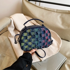Borsa A Tracolla A Scacchi In Denim E Pelle PU Bordi Sfrangiati Manico Superiore Stile Street Vintage Per Donna