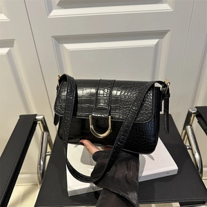 Sac Baguette Motif Crocodile Pour Femmes Cuir PU Sac À Main Sous L'aisselle Bandoulière Avec Boucle Dorée Tendance