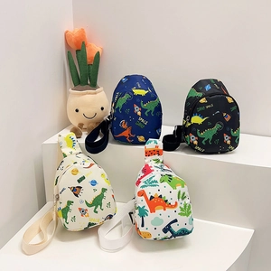 Cartoon dinosaur and space themed children's chest bags with adjustable straps in multiple colors