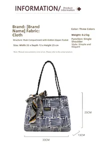 Detail view of canvas tote bag with blue stripes, fashion scarf, and interior pocket