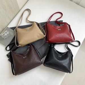 Chic woven soft leather hobo bags with silver bow charm in four versatile colors