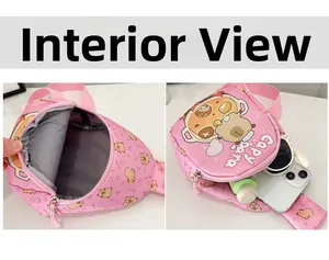 Innenansicht der rosa Capybara-Kindertasche mit Stauraum für Handy und kleine Accessoires
