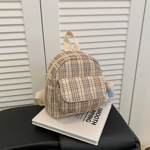 Women Mini Corduroy Backpack Korean Preppy Style Plaid Stripe Pattern Small School Bag Daily Travel Shoulder Crossbody Bag And Pendant