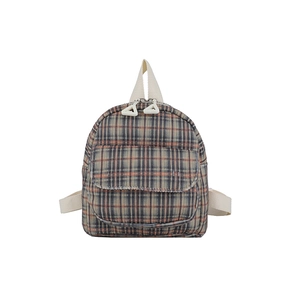 Japanese style mini canvas backpack with retro blue and orange plaid pattern