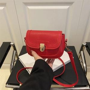 Trendy Lychee Pattern PU Leather Crossbody Square Bag For Women Korean Style Simple Shoulder Bag With Metal Lock Elegant Daily Purse