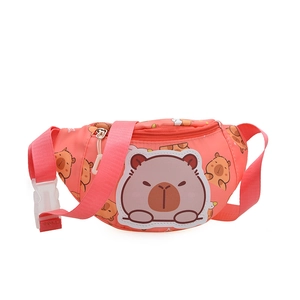 Cute pink Capybara cartoon chest bag for kids with adjustable strap and embroidery