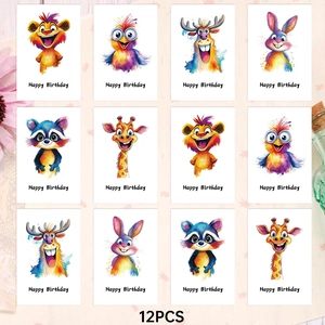 Watercolor Cartoon Animal Forest Birthday Greeting Cards With Envelopes Cute Cardstock Handwritten Postcards For Kids Party Gift