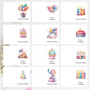 24er-Set bunte Aquarell-Geburtstagskarten mit Umschlägen für Kinderpartys