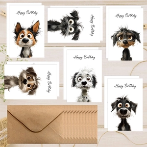 Cute cartoon puppy birthday cards set with kraft envelopes and hand-lettered text
