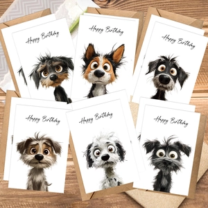Cute Cartoon Animal Dog Birthday Greeting Cards With Envelopes For Kids Friends Gift Invitations Handwritten Cardboard Cards