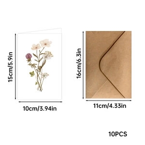 Floral greeting card set with 10 watercolor cards and envelopes dimensions shown
