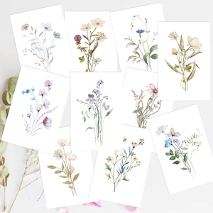 Set of 10 elegant watercolor floral greeting cards featuring delicate botanical illustrations