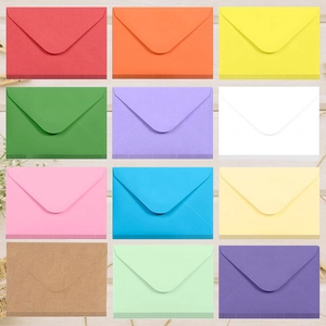 Colorful 12-pack mini kraft paper envelopes with V-flap for invitations and party cards