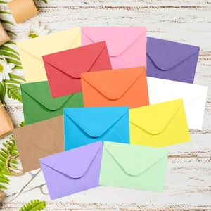 Colorful mini kraft paper envelopes set with V-flap for greeting cards and invitations