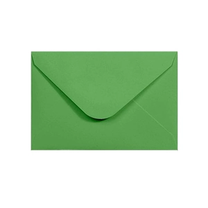 Close-up of grass green kraft paper envelope with a classic minimalist V-flap design