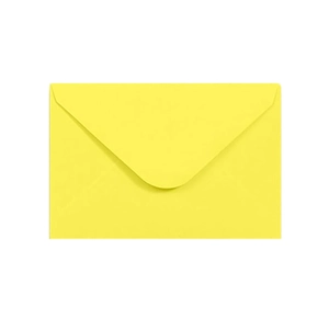 Detailed view of a bright yellow Kraft paper envelope with a classic V-shaped round flap