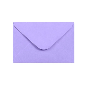 Detail of light purple kraft paper envelope with V-flap and matte fiber texture