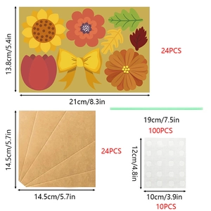 24 sets of DIY floral greeting cards with colorful paper flowers and green support stems