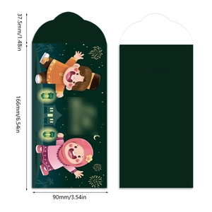 Eid Mubarak money envelopes in green with mosque illustrations and detailed size specs
