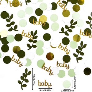 Coridandoli baby shower verde salvia e oro con forme di foglie e decorazioni a punti