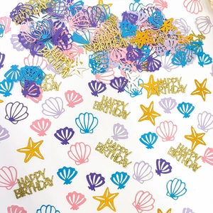 Ocean Theme Birthday Party Confetti Colorful Cardstock Shell Starfish Happy Birthday Letters Glitter Table Scatter Party Decoration