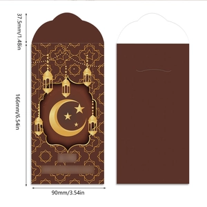 Islamic crescent moon green and gold lucky money envelope set with size markings