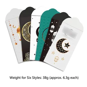 6-piece Ramadan envelope set with gold moon and lantern patterns, weighing 38g in total