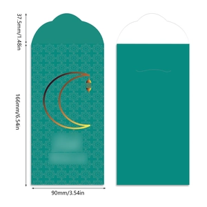 Green Hari Raya green packet with golden crescent and lantern patterns for Eid celebrations