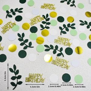 Happy Birthday Confetti Paper Table Scatter Gold Glitter Letters Green Leaves Dots Birthday Party Decoration Supply