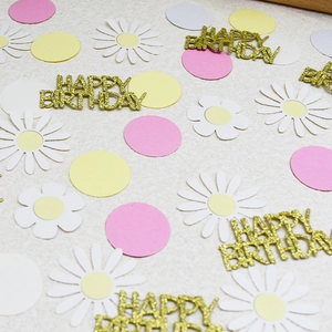 Happy Birthday Confetti Daisy Flower Round Paper Scraps Glitter Cardstock Table Decor Celebration Supplies