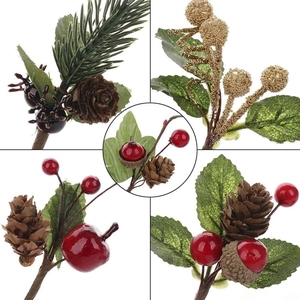 Artificial Christmas picks with pine cones, red berries and gold balls for festive decoration