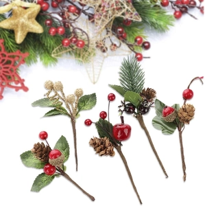 Artificial Christmas berry picks with pine cones and needles for festive gift box decor