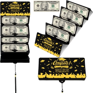 Porta billetes de graduación en negro y oro con 10 ranuras y borla decorativa