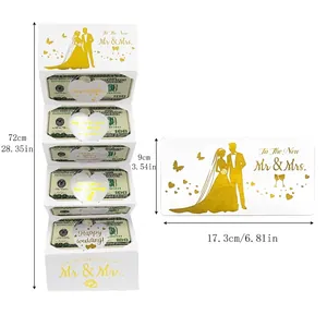 Creative Folding Wedding Money Box Surprise Gift Card Gold Stamping White Cardstock Money Holder For Wedding Party Celebration