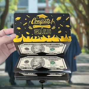 Portadinero para graduación en negro y oro con múltiples ranuras e impresión metálica