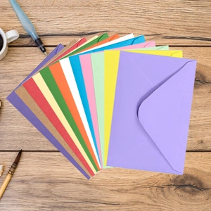 Colorful mini kraft paper envelopes set in assorted colors for party invitations and cards
