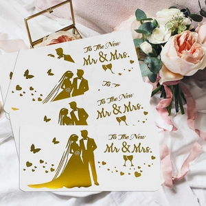 Three elegant white and gold wedding envelopes with Mr & Mrs silhouette on silk