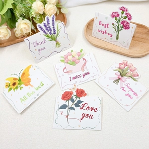 3D Floral Greeting Card Set Multicolor White Cardboard Flower Pattern Message Card For Birthday Mother Day Teacher Day