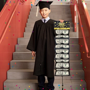 Caja de regalo plegable negra y dorada para dinero de graduación con ranuras para fiesta