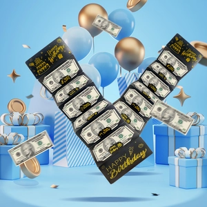 Caja de regalo para dinero de cumpleaños negra y dorada con tarjeta pop-up creativa